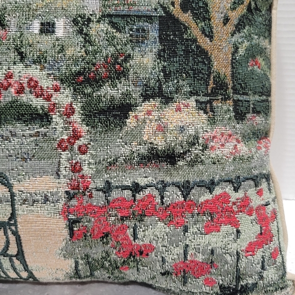 Needlepoint Peaceful Cottage Spring scenery Decorative Pillow square - Picture 5 of 12